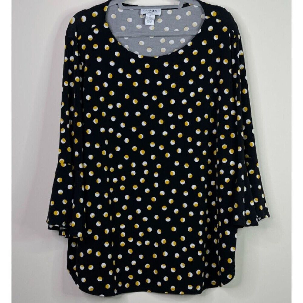 Carmen Marc Valvo Polka Dot Y2K Bell Sleeve Blouse Women's Size 2X - Picture 2 of 8